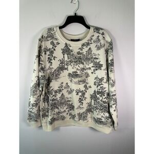 Karen Scott Sweatshirt Womens XL Toile Print Crewneck Pullover Long Sleeve Ivory